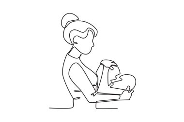 Kalbi kırık bir kadın konsepti. Ayrılık tek satırlık çizim