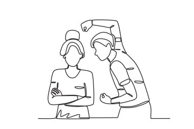 Bir adam kız arkadaşına kızar. İlişki sorunu tek satırlık çizim