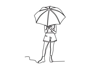 Şemsiye takan bir kadın. Şemsiye çizimi