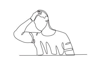 Bir adam depresyonda başını tuttu. Mavi Pazartesi tek satır çizimi