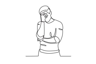 Bir adam stresten ağlar. Mavi Pazartesi tek satır çizimi