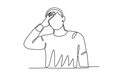 Ciddi stres altındaki bir adam. Mavi Pazartesi tek satır çizimi