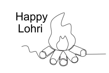 Punjabi kutlamaları için şenlik ateşi. Lohri tek satır çizimi