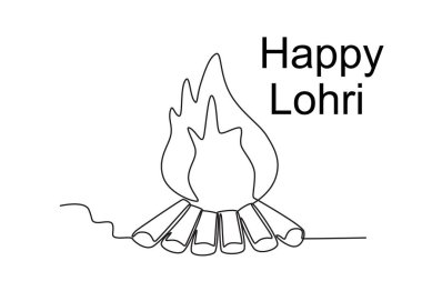 Güzel, büyük bir şenlik ateşi. Lohri tek satır çizimi