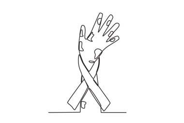 Kurdeleye sarılmış bir cüzzamlının eli. Dünya Cüzzam Günü tek satırlık çizim