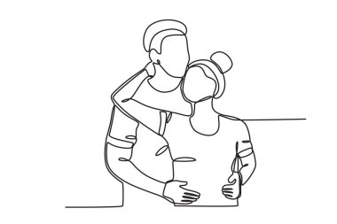 Birbirlerine sıkı sıkı sarılan bir çift. Ulusal kucaklaşma günü çizimi