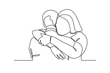 Birbirine sarılan iki uyumlu sevgili. Ulusal kucaklaşma günü çizimi