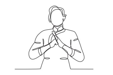 Çin Yeni Yılı 'nı kutlayan bir kadın. Çin 'de yeni yıl bir satırlık çizim