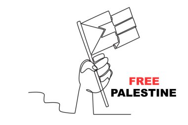 Filistin bayrağını tutan bir el. Filistin dayanışması tek satırlık çizim