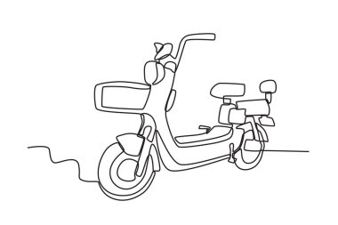 Modern tasarımı olan elektrikli bir motor. Elektrikli bisiklet tek satırlık çizim