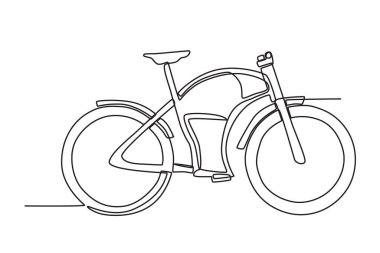 Pilli bir e-bisiklet. Elektrikli bisiklet tek satırlık çizim