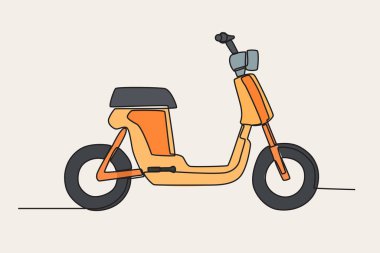 Elektrikli bisikletin renkli çizimi. Elektrikli bisiklet tek satırlık çizim