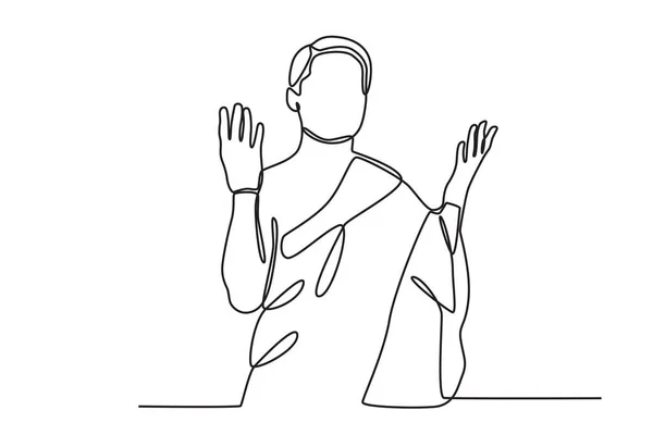 A man raised his hands in prayer. Hajj one-line drawing