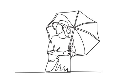 Şemsiye takan bir kadın. İlkbahar çizimleri