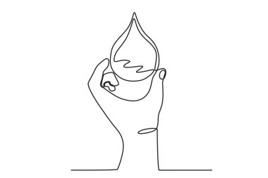 Bir el ve bir damla su. Dünya Su Günü tek satırlık çizim