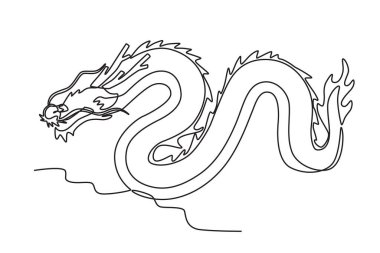 Çin 'in ejderha simgesi. Çin Ejderhası tek çizgi çiziyor.