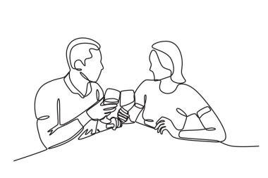 Bir çift bir bardak şarapla birbirlerine baktılar. Mum ışığında akşam yemeği tek satırlık çizim