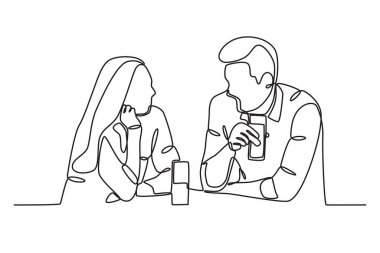 Aşıklar akşam yemeğinde alkol alırlar. Mum ışığında akşam yemeği tek satırlık çizim