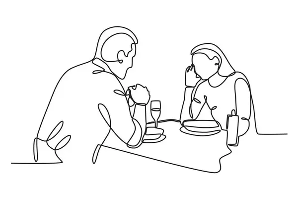 Любовники Разговаривают Романтично Ужином Легкий Ужин Свечах Однострочный Рисунок Векторная Графика