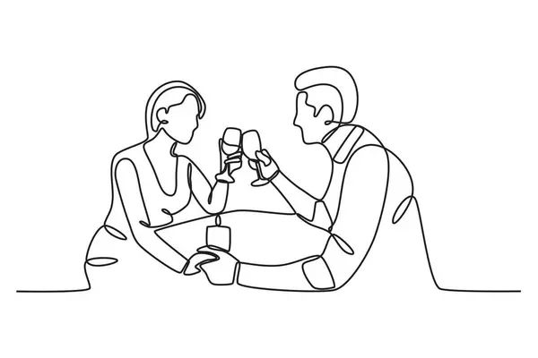 Вид Сбоку Влюбленных Ужином Легкий Ужин Свечах Однострочный Рисунок Лицензионные Стоковые Векторы