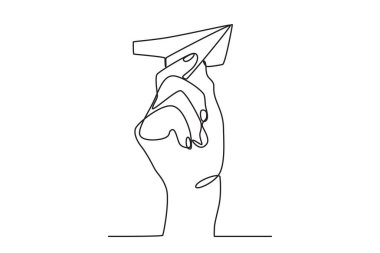 Küçük kağıt bir uçak. Kağıt düzlem tek çizgi çizimi