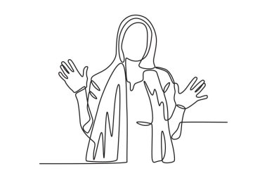 Bir kadın ellerini kaldırarak fotoğraf çekiyor. Holi tek çizgi çiziyor