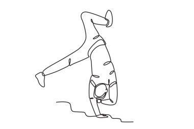 Sahnede dans eden bir adam. Dans eden tek satır çizimi