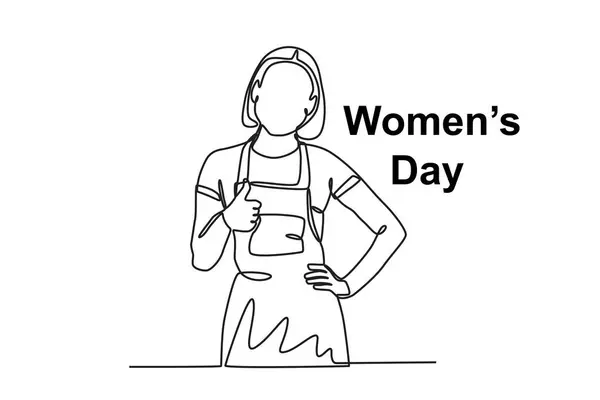 Kobieta Jest Dobra Gotowaniu Kobiecy Dzień Rysunek Jednowierszowy Ilustracje Stockowe bez tantiem