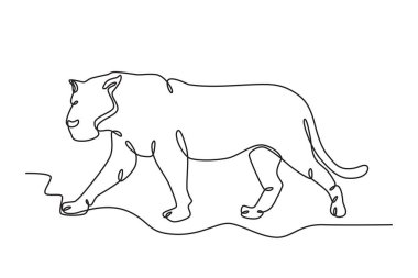 Ormanda yürüyen bir kaplan. Dünya Vahşi Yaşam Günü tek satırlık çizim