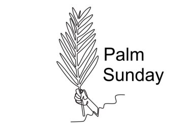 Bir insanın eli palmiye yaprağını tutar. Palmiye Pazarı tek sıra çizimi