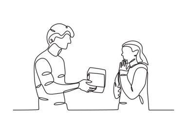 Beyaz Gün 'de gül alan bir kadın. beyaz gün tek satır çizimi