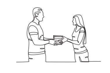 Beyaz Gün 'de gül alan bir kadın. beyaz gün tek satır çizimi