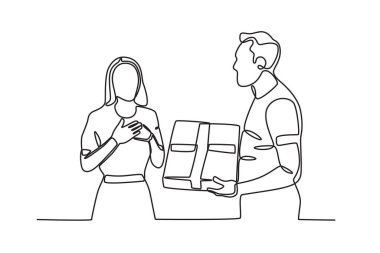 Beyaz Gün 'de gül alan bir kadın. beyaz gün tek satır çizimi