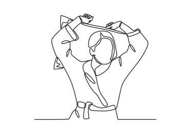 Bir adam kendi tarafında uyur. Dünya tek satırlık uyku günü çizimi