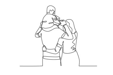 Bir çocuk babası tarafından taşınıyor. Aile tek satır çizimi