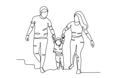 Bir çocuk babası tarafından taşınıyor. Aile tek satır çizimi