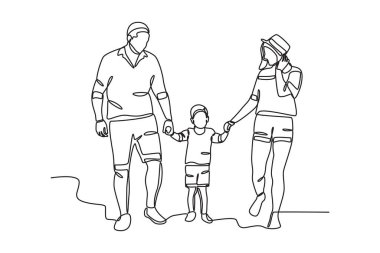 Bir çocuk babası tarafından taşınıyor. Aile tek satır çizimi