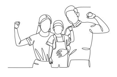 Bir çocuk babası tarafından taşınıyor. Aile tek satır çizimi