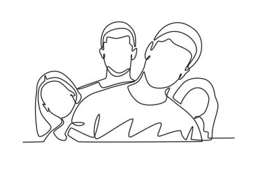 Bir çocuk babası tarafından taşınıyor. Aile tek satır çizimi