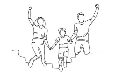 Bir çocuk babası tarafından taşınıyor. Aile tek satır çizimi