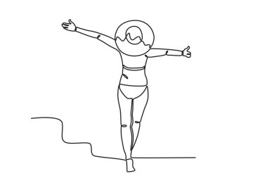 Kumsalda güneşlenen bir kadın. Plaj tek sıra çiziyor.