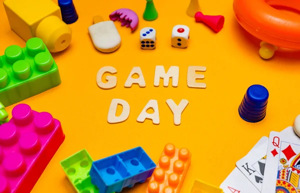 Photo Letter Game Day Spelled Out Scrabble Game Letters — Stock Photo, Image