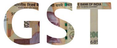 GST harfleri Hint Rupisi ile oluşturuldu. Finans, iş ve Hindistan ekonomi temaları için mükemmel.