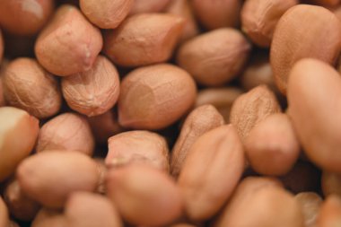 Detaylı bir bakış açısı birden fazla kabuksuz fıstığın bir araya gelerek pürüzsüz yüzeylerini ve topraksı tonlarını ortaya çıkarır..