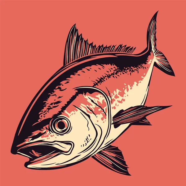 stock vector illustration of fresh Tuna Fish on a red background