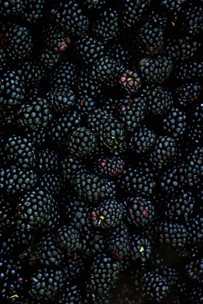 Close Fresh Ripe Blackberries Background Top View Flat Lay — Stock Photo, Image