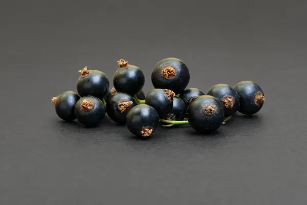 Black currants berry on a black background.