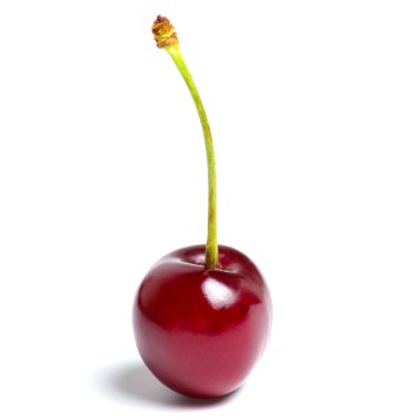 Beyaz arka planda izole edilmiş tatlı kırmızı kiraz.
