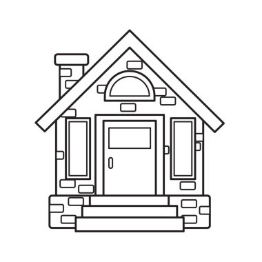 Vektör siyah-beyaz boyama kitabı. Çizgi film tarzında şirin küçük bir evin tasviri