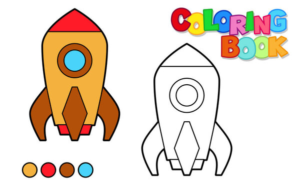 Vector illustration of a rocket ship. Coloring book for children. Simple level